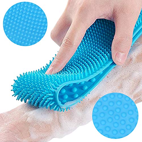 Silicona Cepillo Corporal Para BañO Y Ducha, Toalla Exfoliante Exfoliante Corporal Limpiador De Espalda, Quitar Piel Muerta, Masaje Corporal, Ceansing Profundo (72CM- (Azul)