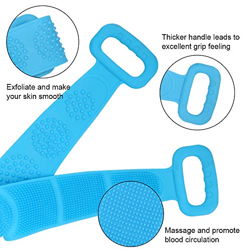 Silicona Cepillo Corporal Para BañO Y Ducha, Toalla Exfoliante Exfoliante Corporal Limpiador De Espalda, Quitar Piel Muerta, Masaje Corporal, Ceansing Profundo (72CM- (Azul)