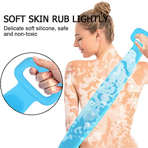 Silicona Cepillo Corporal Para BañO Y Ducha, Toalla Exfoliante Exfoliante Corporal Limpiador De Espalda, Quitar Piel Muerta, Masaje Corporal, Ceansing Profundo (72CM- (Azul)