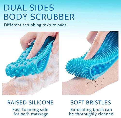 Silicona Cepillo Espalda Ducha, 90CM Extra Largo Doble Cara Cuerpo Cepillo, Exfoliante Cepillo de Baño, Cepillo Ducha para Espalda Eliminar el Acné, Larga duración y súper suave para mujeres hombres