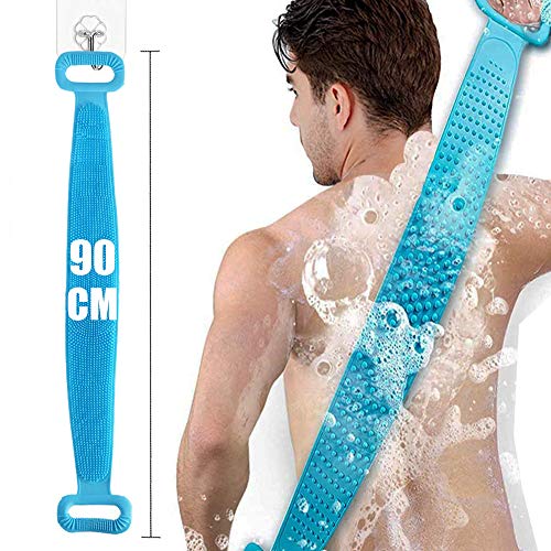 Silicona Cepillo Espalda Ducha, 90CM Extra Largo Doble Cara Cuerpo Cepillo, Exfoliante Cepillo de Baño, Cepillo Ducha para Espalda Eliminar el Acné, Larga duración y súper suave para mujeres hombres