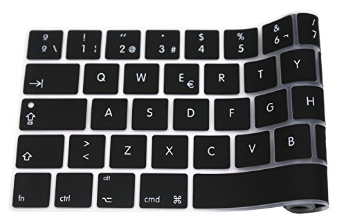 Silicone/ Silicona Skin Española ES Cubierta del teclado /Keyboard Cover para MacBook Pro 13 y 15 con Touch Bar / Barra táctil Modelos A1706 y A1707 y A1989 y A1990, Lanzado en 2016 2017 2018 (Negro)