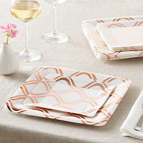 Silver Spoons Vajilla para Fiestas Desechable de 36 Piezas | 18 Platos Grandes | 18 Platos para Ensalada/Postre |Para Bodas Y Comidas de Lujo | Cuadrados de Color Rosado Metalizado - Moroccan