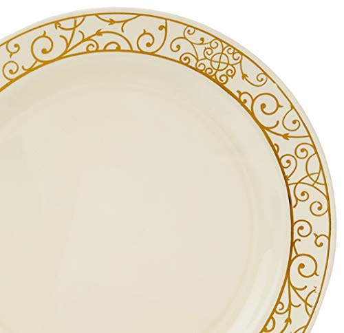 Silver Spoons Vajilla para Fiestas Desechable de 40 Piezas | 20 Platos Grandes | 20 Platos para Ensalada | Elegante Aspecto de Porcelana Fina | para Bodas Y Comidas de Lujo (Venetian Collection – Oro)