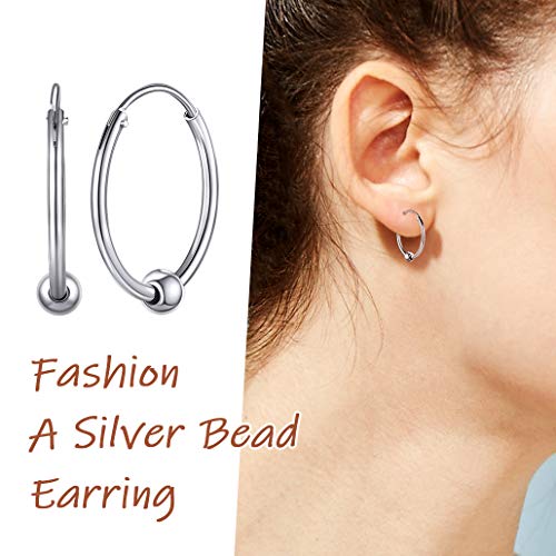 Silvora 20mm Pendientes Aros Chicos Bola Plata Pendientes Pequeños Mujer Pendientes Aro con Bola Hombre