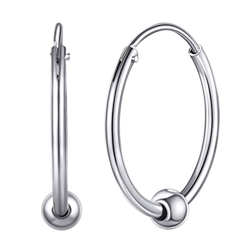 Silvora 20mm Pendientes Aros Chicos Bola Plata Pendientes Pequeños Mujer Pendientes Aro con Bola Hombre