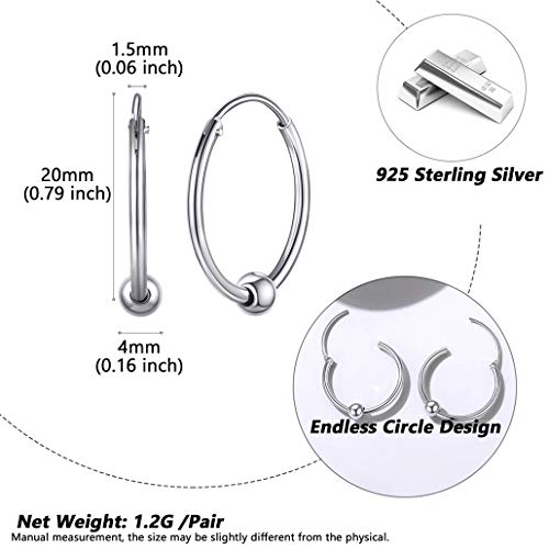 Silvora 20mm Pendientes Aros Chicos Bola Plata Pendientes Pequeños Mujer Pendientes Aro con Bola Hombre