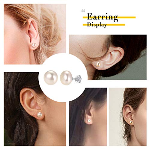 Silvora 3 Pares Perlas 6/8/10MM Pendientes Plata con Perlas Agua dulce para Mujeres Chicas Pendientes Perla natural Gratis caja de regalo