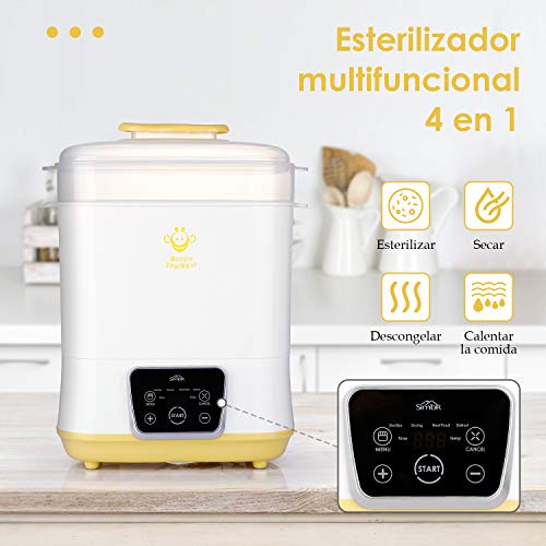 SIMBR Esterilizadoras de Biberones 5 en 1 de hasta 12 Biberones o Chupetes 600W Esterilizador a Vapor Eléctrico y Secadora con Pantalla táctil LED, Libre de BPA