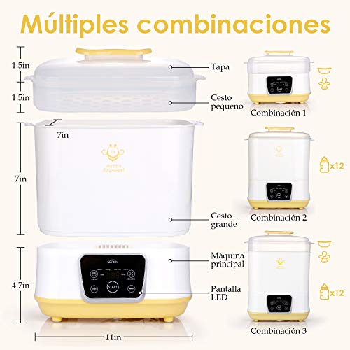 SIMBR Esterilizadoras de Biberones 5 en 1 de hasta 12 Biberones o Chupetes 600W Esterilizador a Vapor Eléctrico y Secadora con Pantalla táctil LED, Libre de BPA