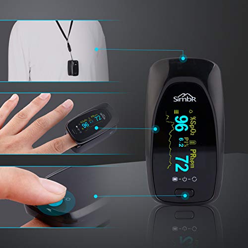 SIMBR Oxímetro de Dedo con Pantalla LCD Pulsioxímetro de Pulso para Medición de SpO2 con Alarma y 4 Direcciones Giratorias Certificado por CE para Adultos y Niños