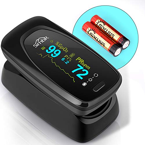SIMBR Oxímetro de Dedo con Pantalla LCD Pulsioxímetro de Pulso para Medición de SpO2 con Alarma y 4 Direcciones Giratorias Certificado por CE para Adultos y Niños