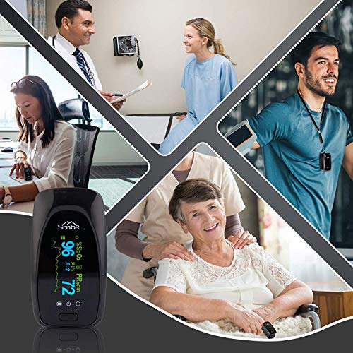 SIMBR Oxímetro de Dedo con Pantalla LCD Pulsioxímetro de Pulso para Medición de SpO2 con Alarma y 4 Direcciones Giratorias Certificado por CE para Adultos y Niños