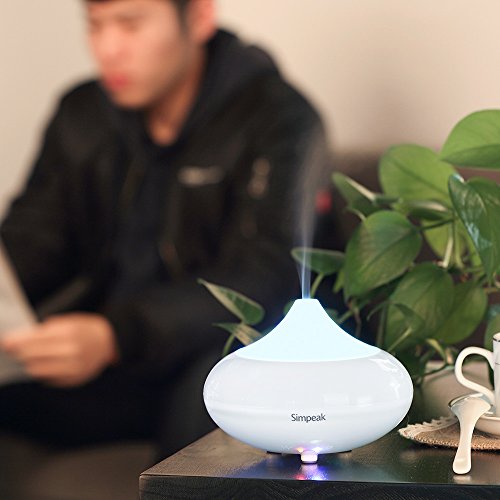Simpeak Compatible Humidificador Ultrasonico Aromaterapia 100ml, Vapor Difusor Ultrasonico con 7-Color LED de luz para Bebes, Hogar, Oficina, Bebe, Dormitorio - Blanco