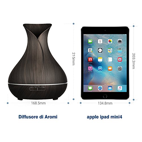 Simpeak Compatible Humidificador Ultrasónico Aromaterapia 400ml, Difusor de Aroma Aceites Esenciales Aromaterapia 7-Color LED Ajuste para Hogar, Dormitorio, Oficina, Yoga, Bar, Marron Oscuro