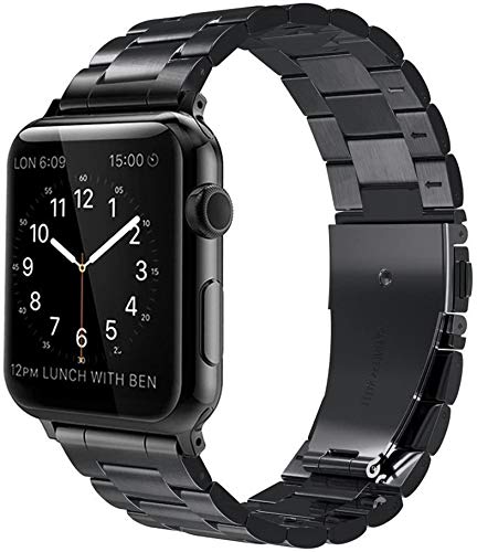 Simpeak Correa Compatible con Apple Watch Series 4/Series 3/Series 2/Series 1 42mm Reemplazo de Banda con Metal Corchete Compatible con iWatch Todos los Modelos, Negro