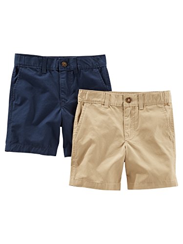 Simple Joys by Carter's pantalones cortos de frente plano para niños pequeños paquete de 2 ,Caqui, azul marino ,US 3T (EU 98–104)