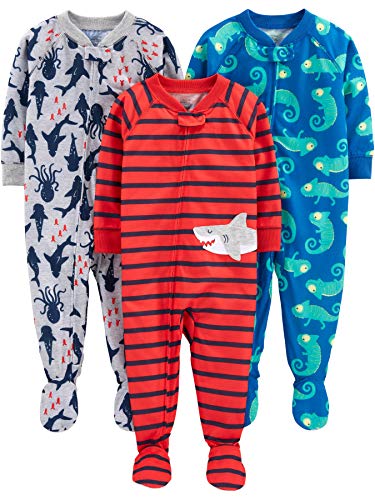 Simple Joys by Carter's pijama de poliéster suelto para bebés y niños pequeños, paquete de 3 ,Iguana/Sea Creatures/Shark ,18 Months