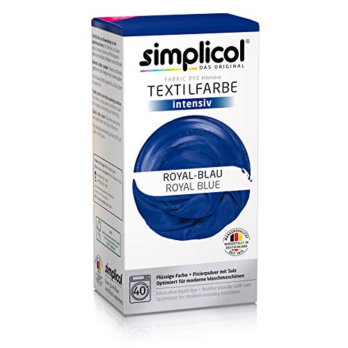 Simplicol Kit de Tinte Textile Dye Intensive Azul : Colorante para Teñir Ropa, Tejidos y Telas Lavadora, Contiene Fijador para Colorante Líquido, Anti Alérgeno, No Destiñe, Seguro para su Lavadora