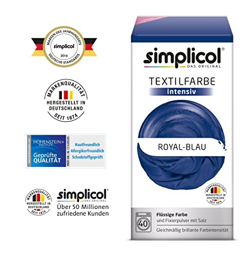 Simplicol Kit de Tinte Textile Dye Intensive Azul : Colorante para Teñir Ropa, Tejidos y Telas Lavadora, Contiene Fijador para Colorante Líquido, Anti Alérgeno, No Destiñe, Seguro para su Lavadora
