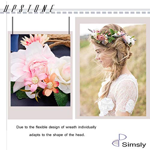 Simsly Boho Corona de flores de boda guirnalda de diadema floral accesorios para el cabello para mujeres y niñas (colorido)