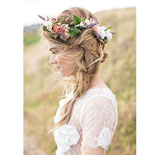 Simsly Boho Corona de flores de boda guirnalda de diadema floral accesorios para el cabello para mujeres y niñas (colorido)