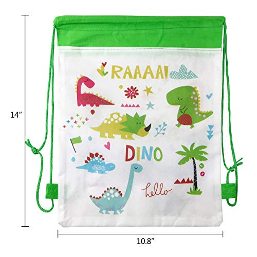 SIMUER 15pcs Niños con Cordón Mochilas Dinosaurio Party Bolsas, Viaje Bolsillo Estudiantes Mochilas Paquete de Gimnasio para Niños Regalos Cumpleaños