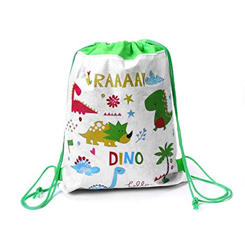 SIMUER 15pcs Niños con Cordón Mochilas Dinosaurio Party Bolsas, Viaje Bolsillo Estudiantes Mochilas Paquete de Gimnasio para Niños Regalos Cumpleaños