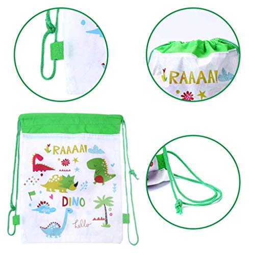 SIMUER 15pcs Niños con Cordón Mochilas Dinosaurio Party Bolsas, Viaje Bolsillo Estudiantes Mochilas Paquete de Gimnasio para Niños Regalos Cumpleaños