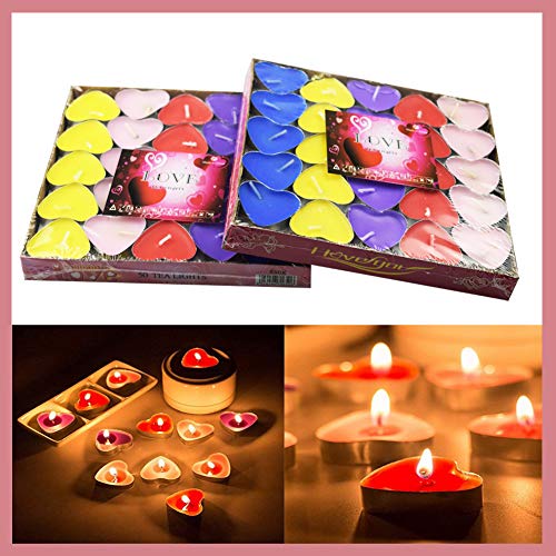 SIMUER 50 Pack Velas Smokeless Decor,Vela en Forma de Amor para Bodas, Cumpleaños, Fiesta, Halloween, Navidad, Festival (Rojo Rosa Amarillo Púrpura Azul)