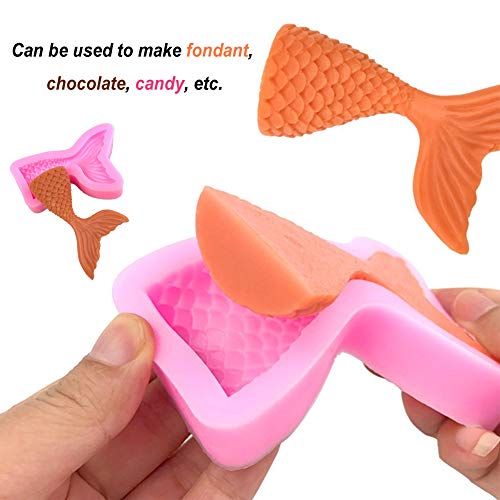 Simuer - Molde de silicona para fondant de sirena, diseño de conchas marinas, para decoración de tartas, para manualidades, azúcar, dulces, chocolate, hielo, cubitos, jabón, 3 unidades