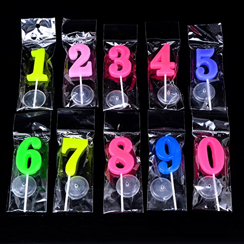 SIMUR Velas de cumpleaños 0-9 Moldeadas con números para fiestas, día especial, divertidas velas de deseo, multicolor, 20 unidades