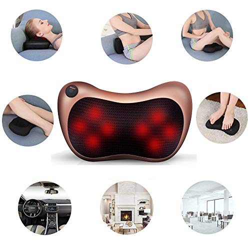 Sinbide Cojín de Masaje Shiatsu con 8 Rollos 3D Masajeador Almohada con Calor para Amasar Relajar Contracturas y Dolores Musculares en Casa Coche Oficina Marrón