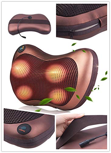 Sinbide Cojín de Masaje Shiatsu con 8 Rollos 3D Masajeador Almohada con Calor para Amasar Relajar Contracturas y Dolores Musculares en Casa Coche Oficina Marrón