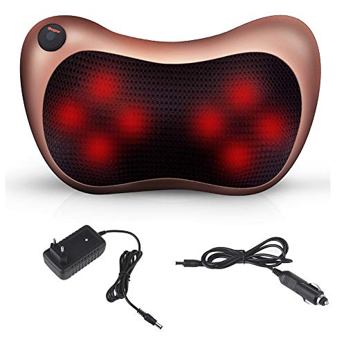 Sinbide Cojín de Masaje Shiatsu con 8 Rollos 3D Masajeador Almohada con Calor para Amasar Relajar Contracturas y Dolores Musculares en Casa Coche Oficina Marrón