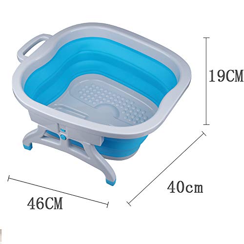 Sinbide Masajeador SPA para Pies Baño para su Relajación y Rejuvenecimiento Bañera de Pies Goma Cucharón con Burbujas Azul Rosa Plegable (Azul)