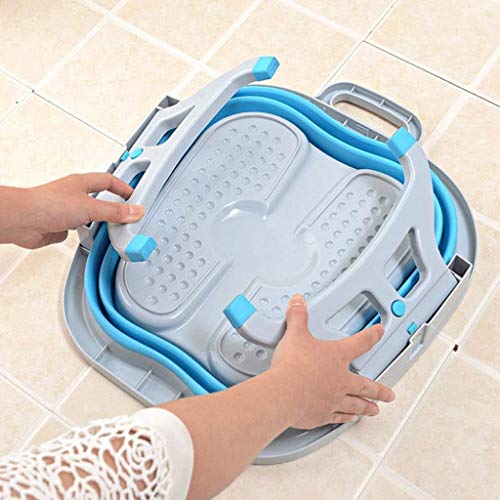 Sinbide Masajeador SPA para Pies Baño para su Relajación y Rejuvenecimiento Bañera de Pies Goma Cucharón con Burbujas Azul Rosa Plegable (Azul)