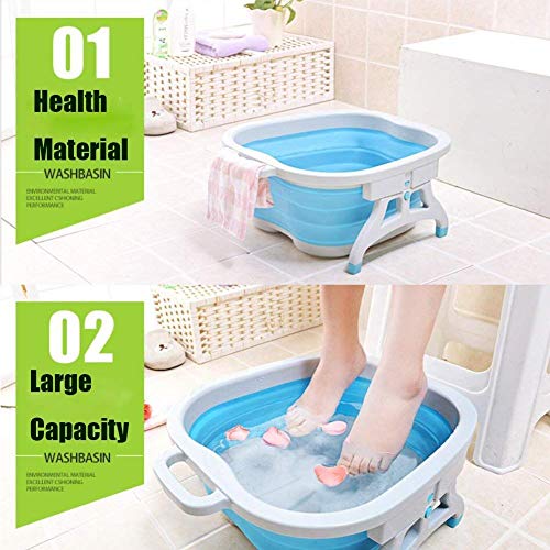 Sinbide Masajeador SPA para Pies Baño para su Relajación y Rejuvenecimiento Bañera de Pies Goma Cucharón con Burbujas Azul Rosa Plegable (Azul)