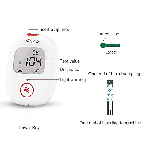 sinocare Medidor de glucosa en sangre/Glucosa en sangre kit de control de la diabetes kit con Codefree tiras x 25 y caja para diabéticos - en mg/dL (Safe AQ Voice)