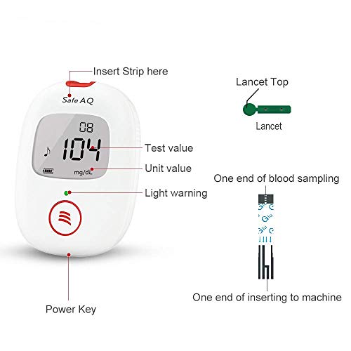 sinocare Medidor de glucosa en sangre/Glucosa en sangre kit de control de la diabetes kit con Codefree tiras x 50 y caja para diabéticos - en mg/dL (Safe AQ Voice)