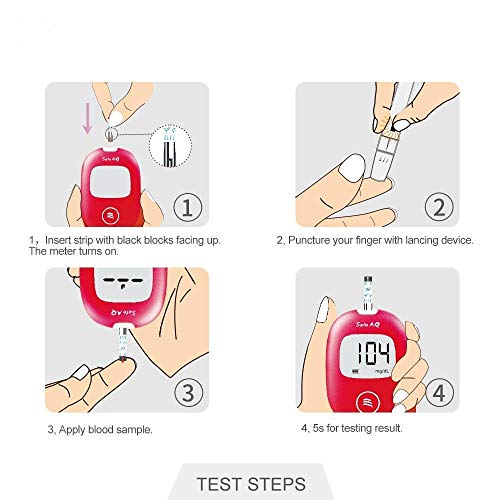 sinocare Medidor de glucosa en sangre/Glucosa en sangre kit de control de la diabetes kit con Codefree tiras x 50 y caja para diabéticos - en mg/dL (Safe AQ Smart)