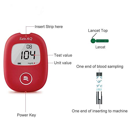 sinocare Medidor de glucosa en sangre/Glucosa en sangre kit de control de la diabetes kit con Codefree tiras x 50 y caja para diabéticos - en mg/dL (Safe AQ Smart)