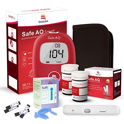 sinocare Medidor de glucosa en sangre/Glucosa en sangre kit de control de la diabetes kit con Codefree tiras x 50 y caja para diabéticos - en mg/dL (Safe AQ Smart)