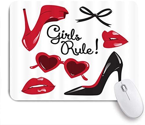 SIONOLY Alfombrilla Raton Moda Mujer Maquillaje Zapatos de tacón Alto con Labios Rojos Alfombrilla Gaming Alfombrilla para computadora con Base de Goma Antideslizante,240×200×3mm