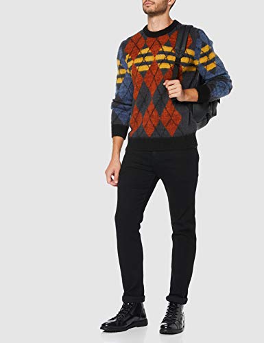 Sisley Sweater L/s suéter, Multicolor (Bianco/BLU 901), Large para Hombre