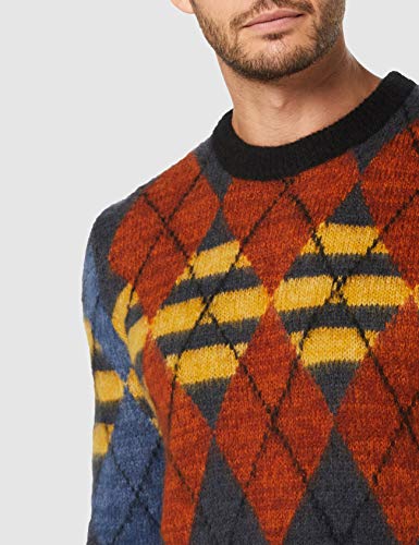 Sisley Sweater L/s suéter, Multicolor (Bianco/BLU 901), Large para Hombre