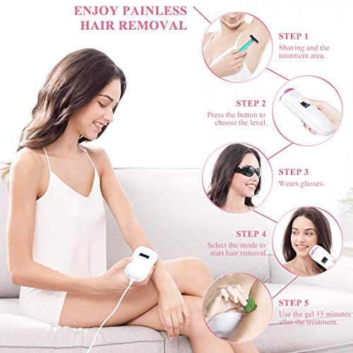 Sistema de depilación IPL para mujeres y hombres, dispositivo de depilación permanente indoloro para 999,900 flashes, 2 modos de tratamiento de pelo para las axilas, cara y cuerpo