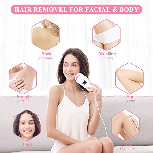 Sistema de depilación IPL para mujeres y hombres, dispositivo de depilación permanente indoloro para 999,900 flashes, 2 modos de tratamiento de pelo para las axilas, cara y cuerpo