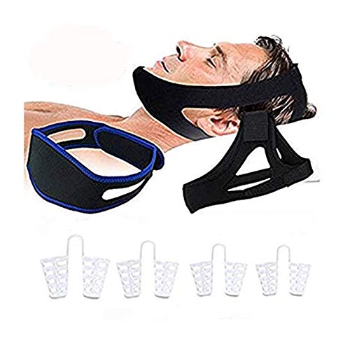 Sistema de solución contra el ronquido, profesional eficaz para dejar de roncar Dispositivos de ayuda para dormir Contiene correa para la barbilla + Dilatadores nasales + Banda contra