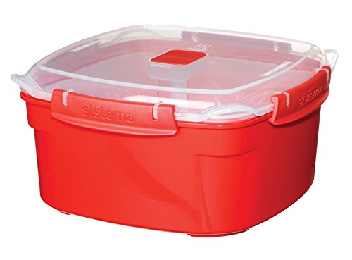 Sistema Vaporera grande de microondas de plástico rojo, 23.9 x 23.9 x 10.9 cm